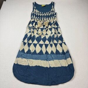 Maeve Anthropologie Blue Tie‎ Dye Maxi Dress Sz 0 Smocked Bodice Tassel Rope